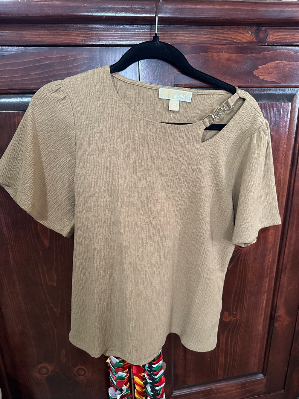 Michael Kors Tan Short Sleeve Top with Shoulder Ring Detail